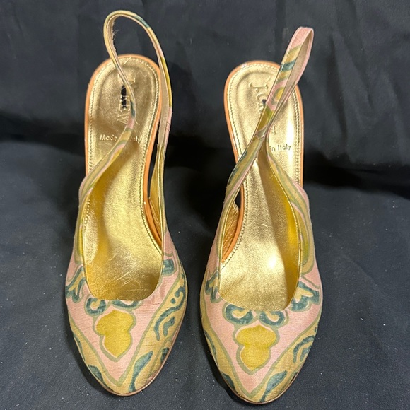 J. Crew Shoes - J. Crew Pink and Gold Patterned Slingback Heels